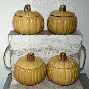 Lot of 4 Williams-Sonoma Ceramic Holder With Lid Halloween Pumpkin Jack Orange